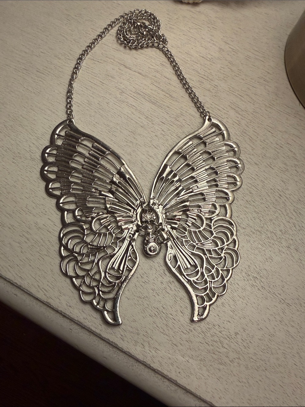 XL Silver Butterfly Pendant Necklace - Elegant Women's Statement Jewelry